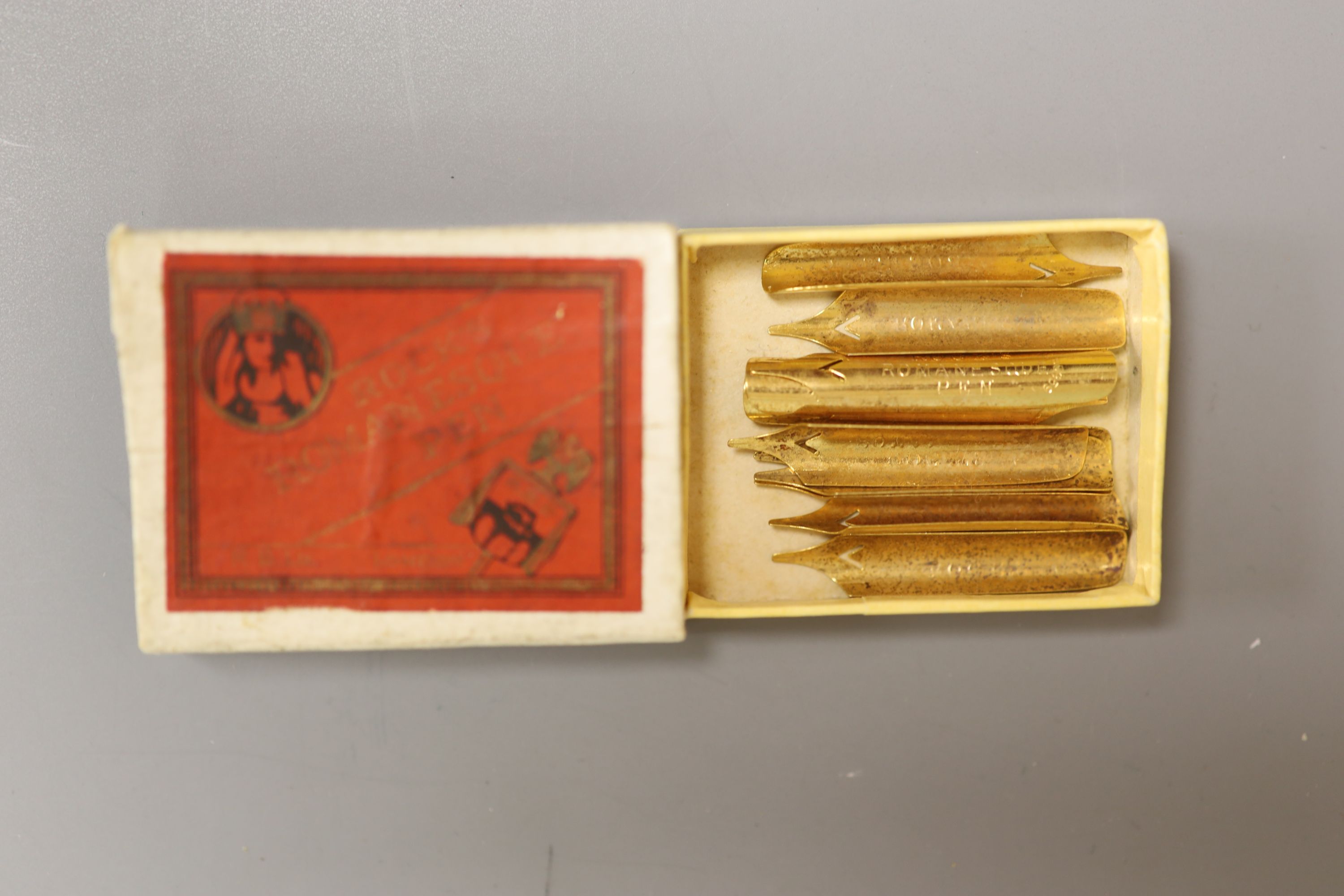 Early pen nib boxes with a larger quantity of dip pen nibs